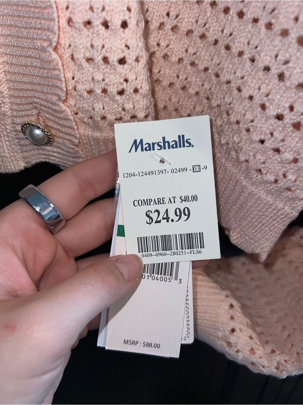 Nannette Pale Pink Crochet Button-Front Cardigan - Picture 3 of 3
